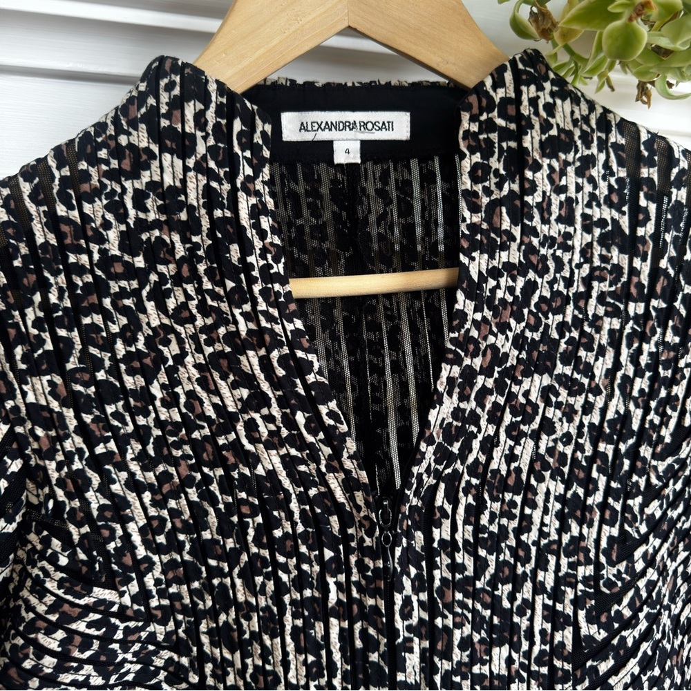 Alexandra Rosati Leopard Print Mesh Zip Up Applique Long Sleeve Top 4 - Picture 3 of 8